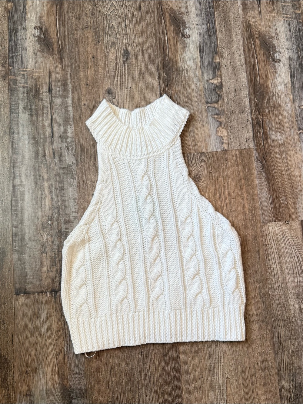 Cropped Cable Knit Sleeveless Mock Neck Sweater